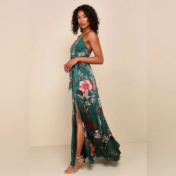 Lulus Still the One Emerald Green Floral Print Satin Maxi Dress NWOT Lulus | Dresses | Lulus Still The One Emerald Green Floral Print Satin Maxi  Dress Nwot | Poshmark